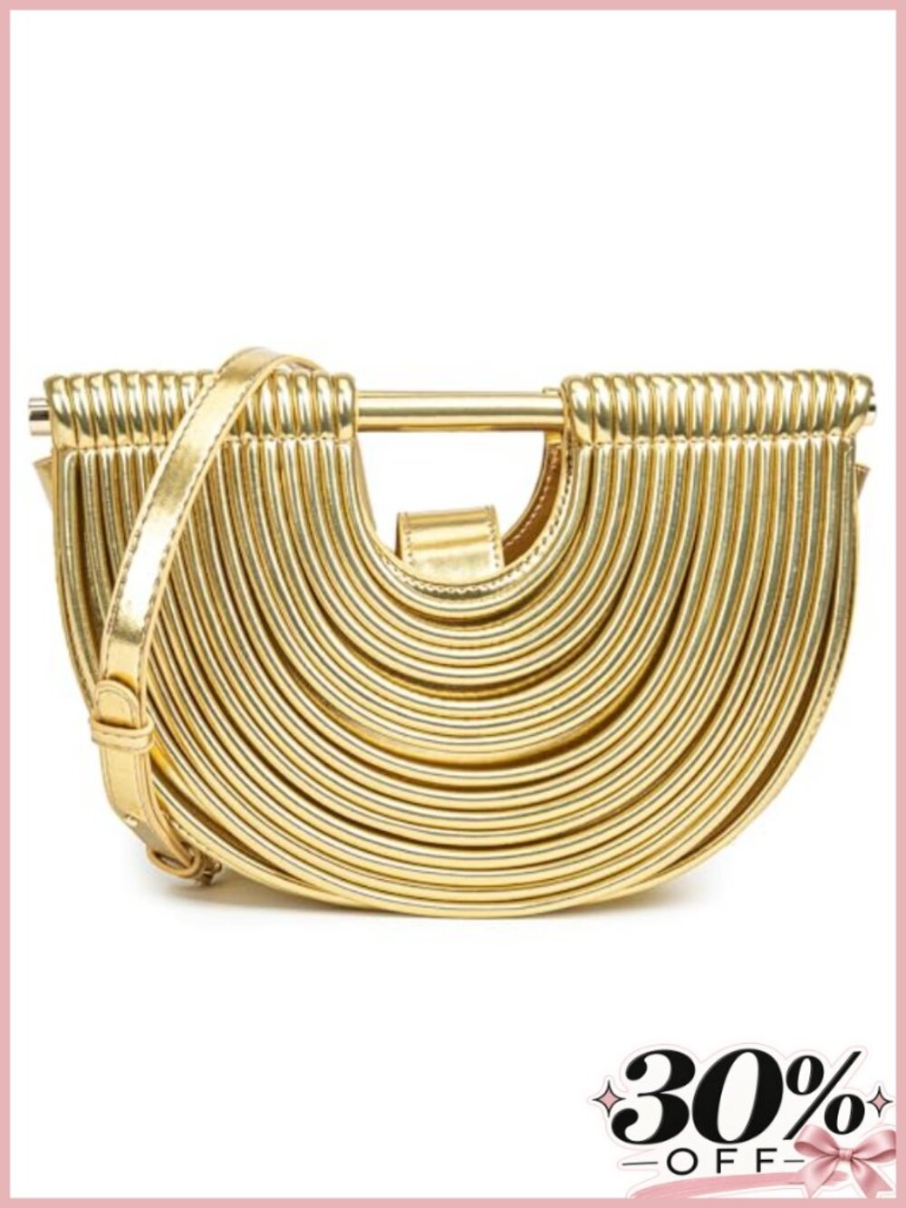 Woven PU Faux Leather Half Round Evening Clutch Crossbody Bag